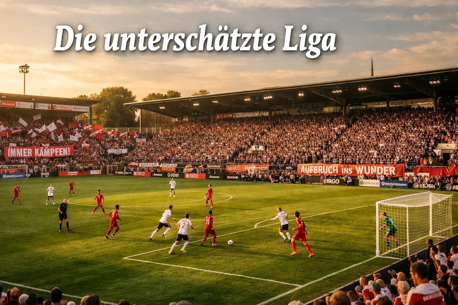 2. Bundesliga Tipps – Fußballspiel in einem mittelgroßen deutschen Stadion mit engagierten Fans