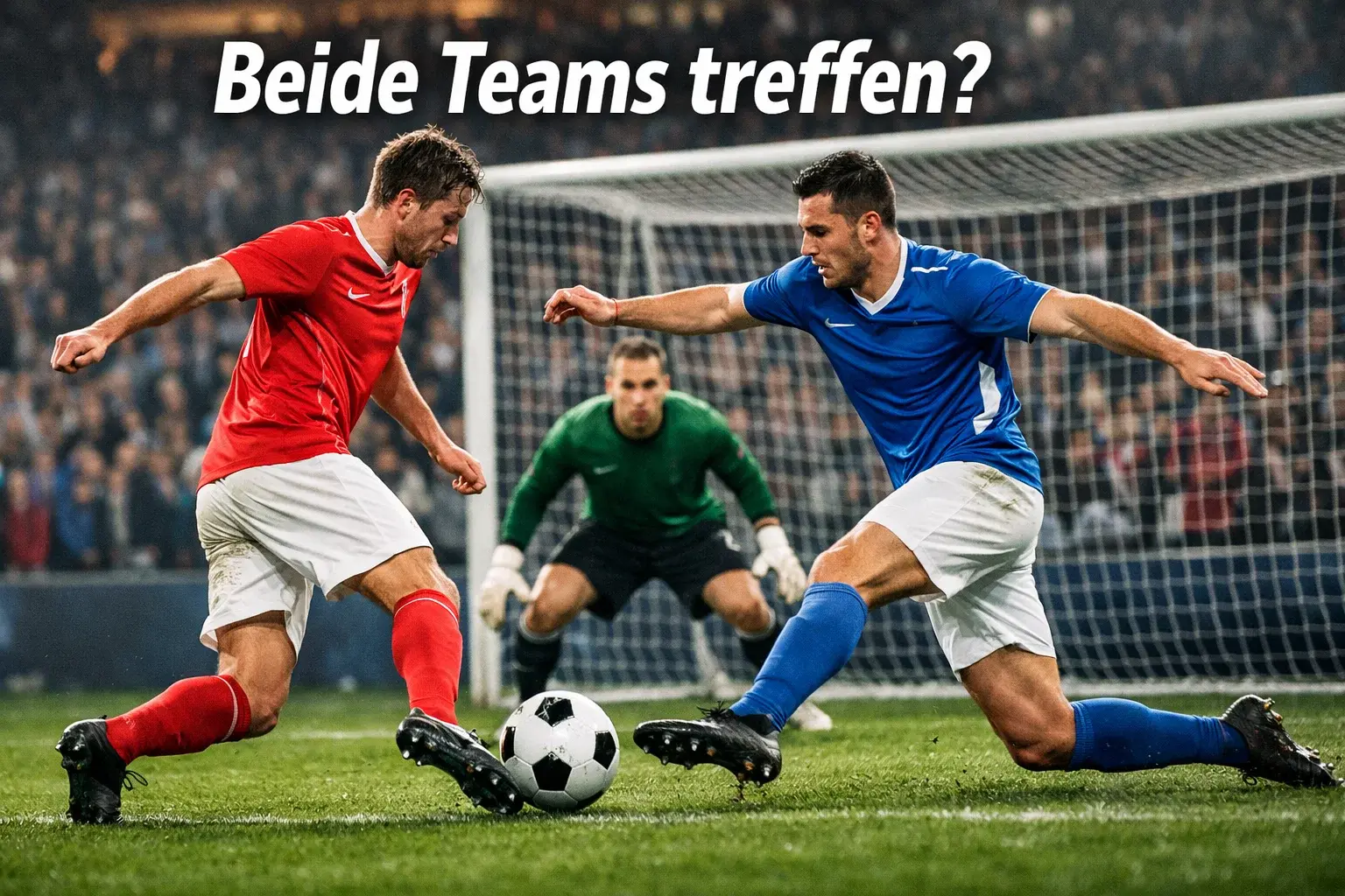 BTTS Tipps Fußball – zwei Fußballmannschaften im Duell vor dem Tor