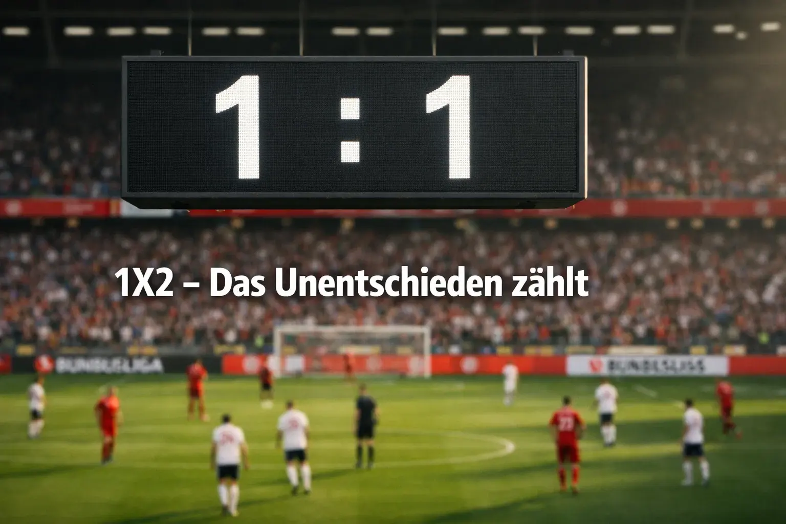 Bundesliga Ergebniswetten Strategie – Anzeigetafel mit 1X2-Ergebnis im Bundesliga-Stadion