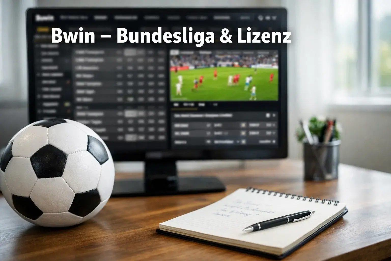 Bwin Sportwetten Fußball – Bundesliga-Wettangebot auf einem Bildschirm neben einem Fußball