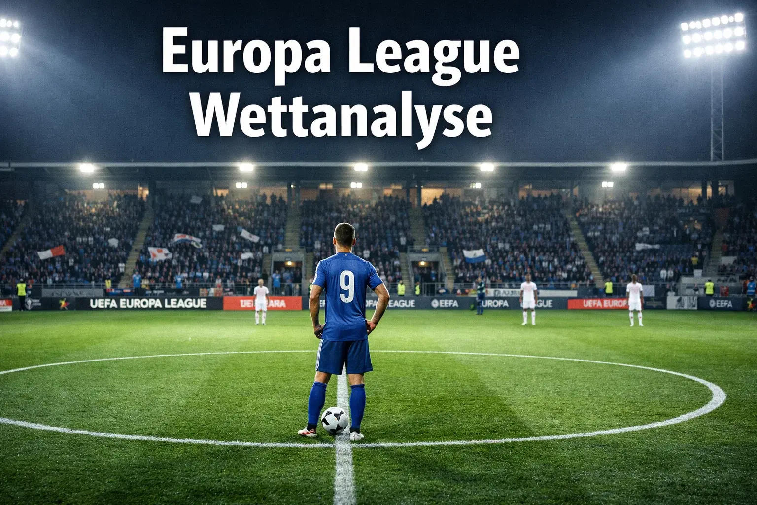 Europa League Tipps – Fußballspieler auf dem Rasen unter Flutlicht eines europäischen Stadions