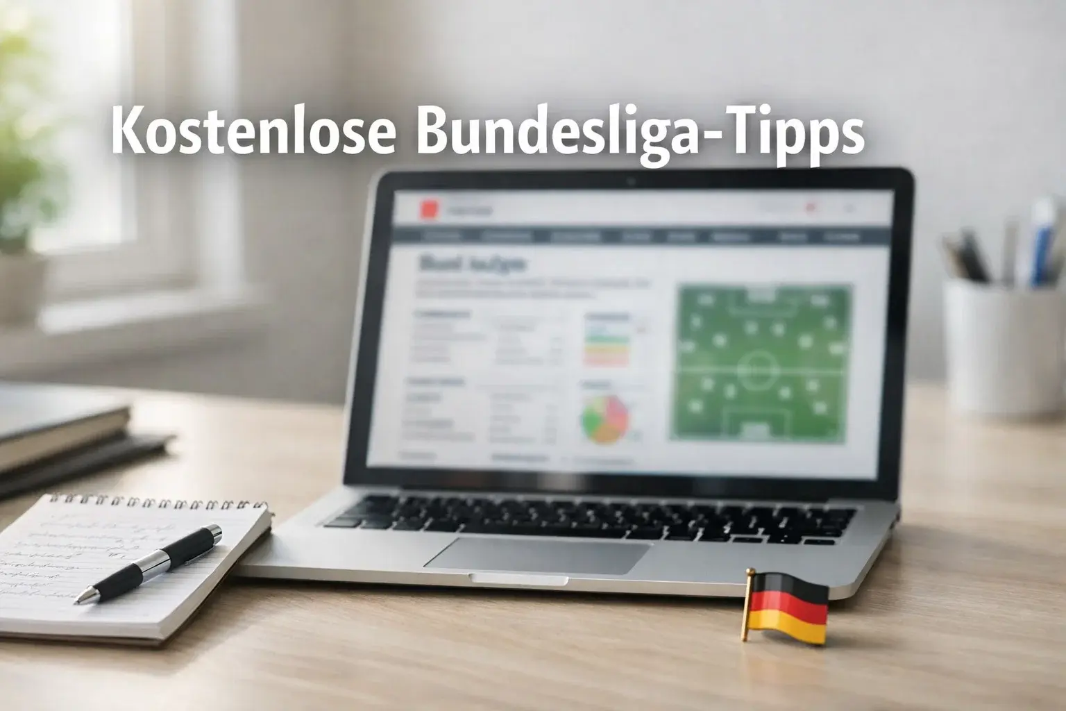 Kostenlose Bundesliga Tipps – offener Laptop mit Bundesliga-Analyse auf dem Bildschirm