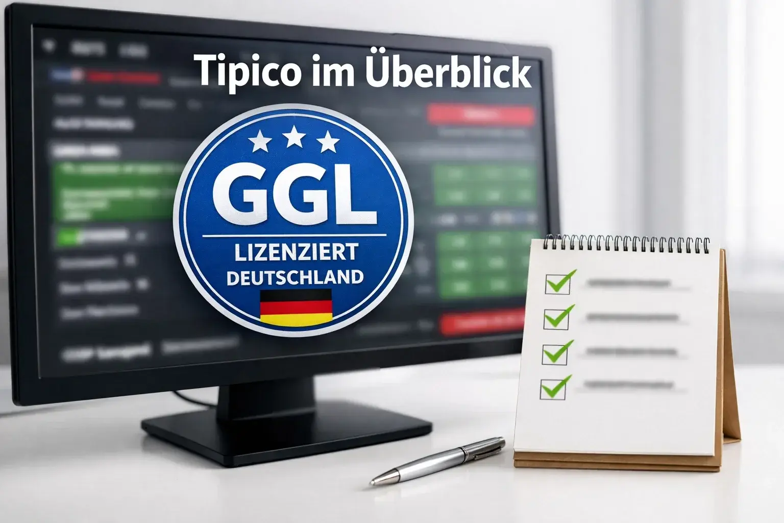 Tipico Sportwetten Bewertung – Lizenzsiegel und Wettangebot auf einem Bildschirm