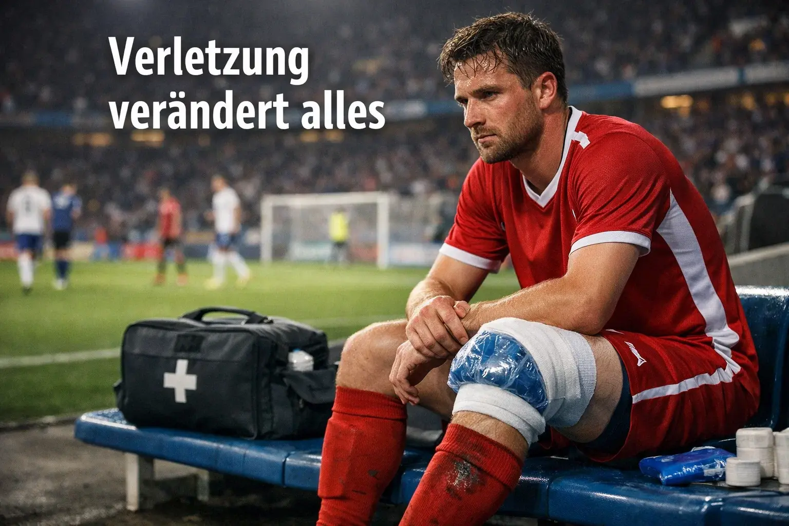 Verletzungen und Wettquoten – Fußballspieler mit Kniebandage sitzt am Spielfeldrand