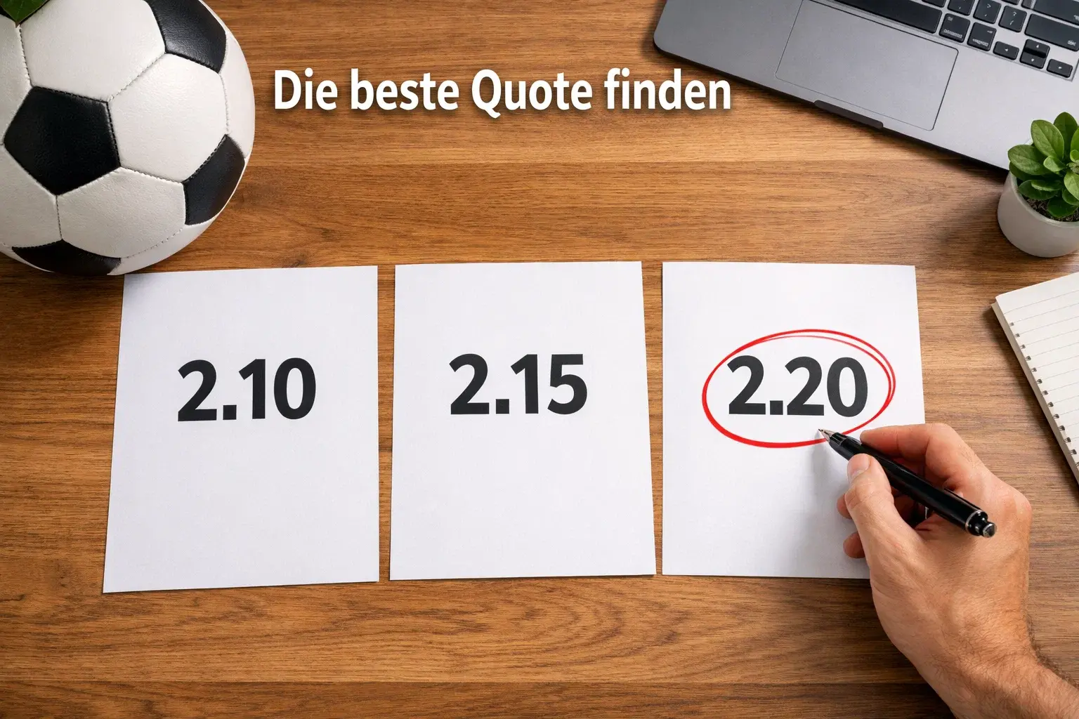 Wettquoten Vergleich Fußball – mehrere Quotentafeln nebeneinander auf einem Schreibtisch
