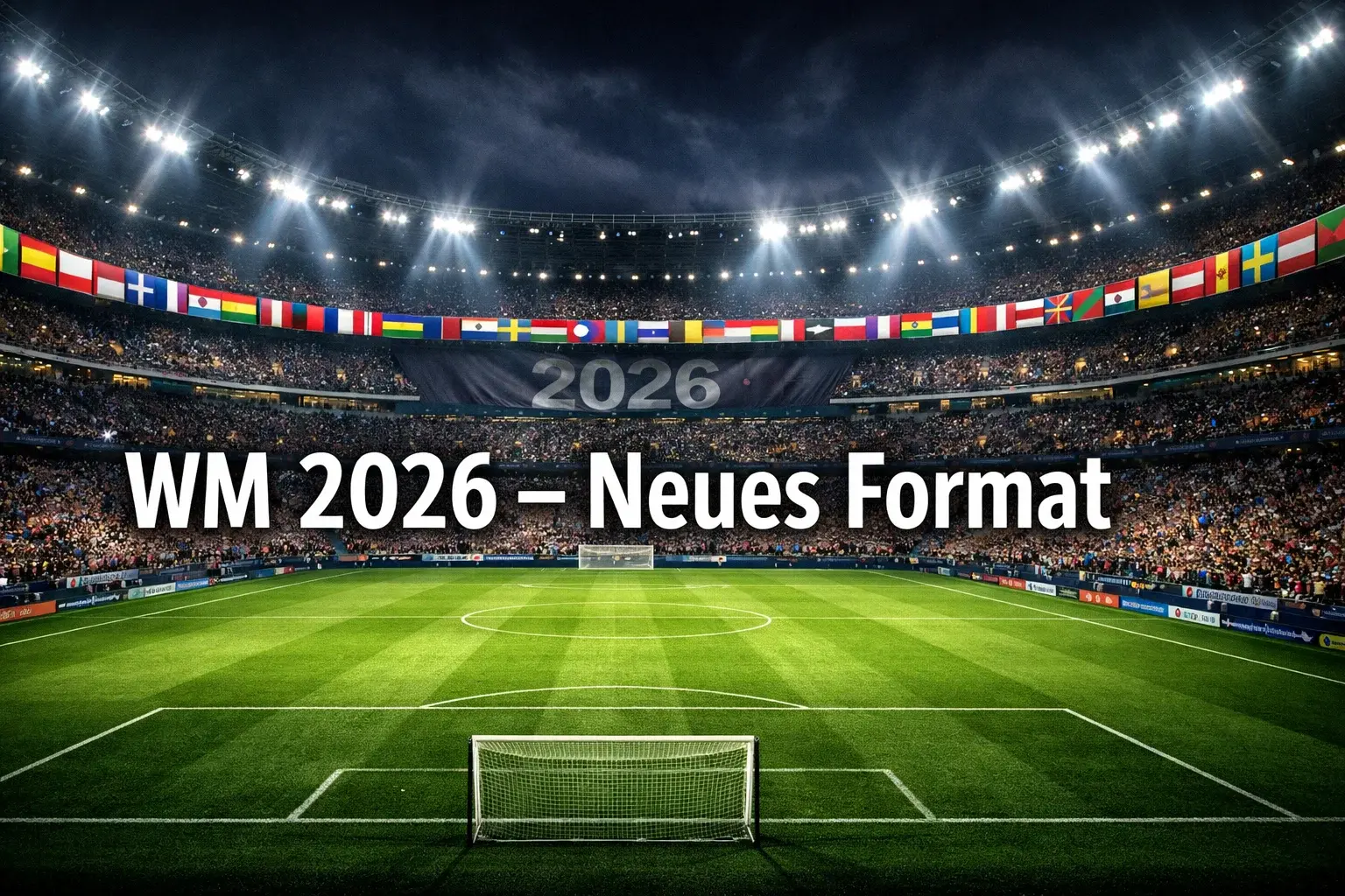 WM 2026 Wett Tipps – großes Fußballstadion mit Nationalflaggen und WM-Atmosphäre